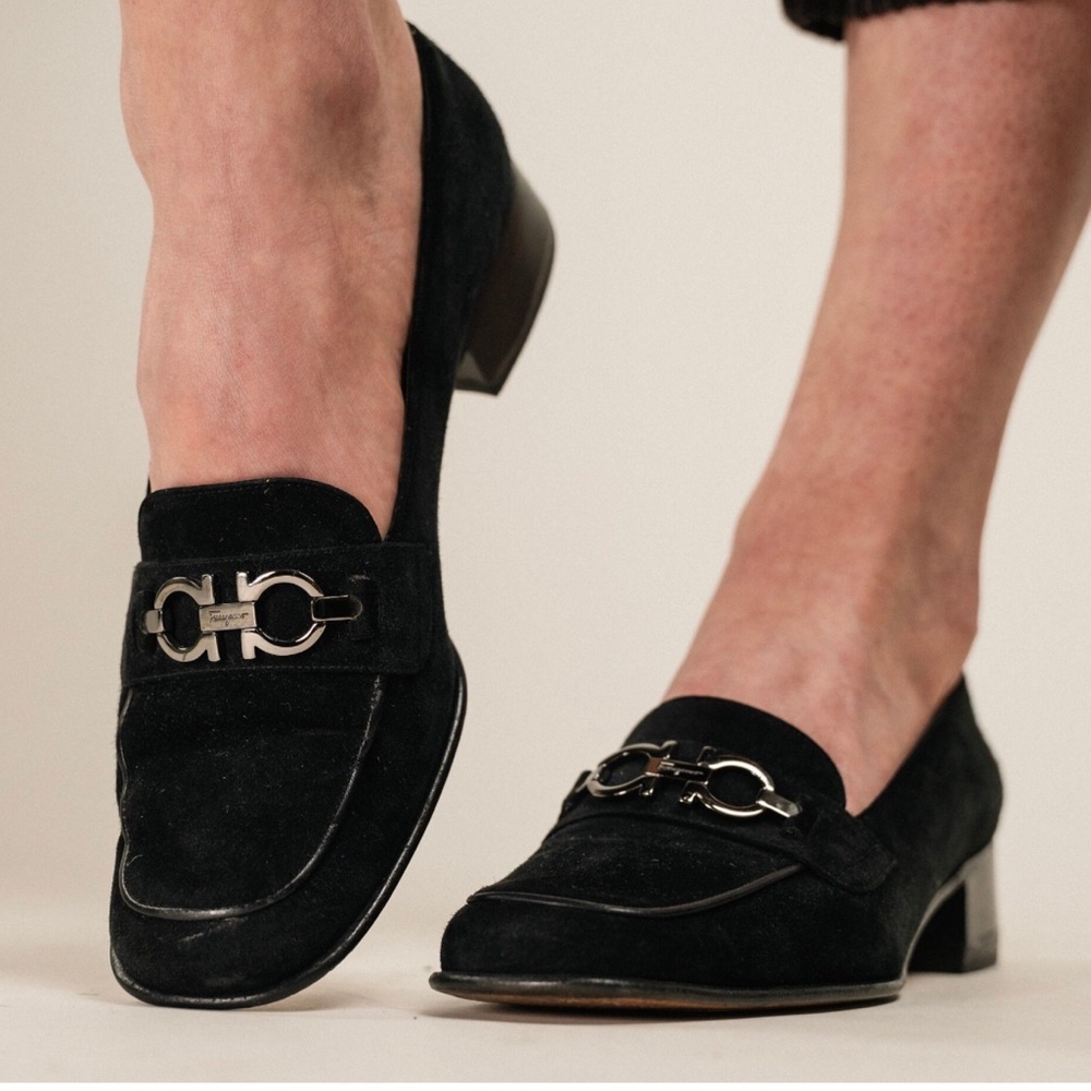Salvatore Ferragamo Black Velvet Gancini Loafers